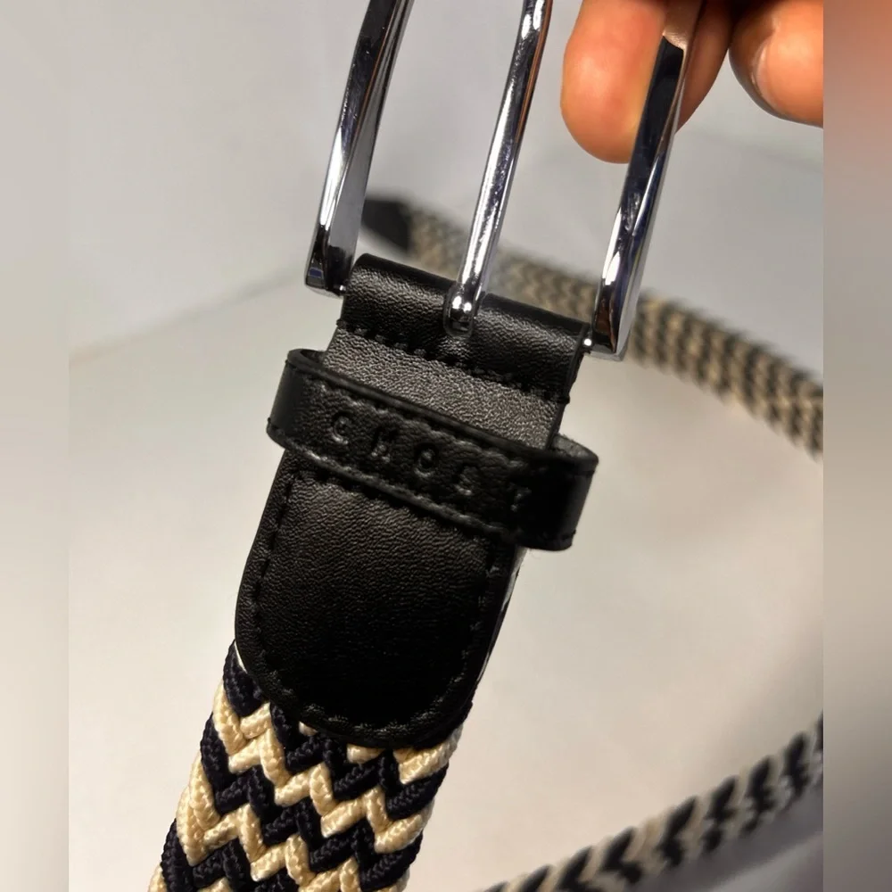 Ghost Golf Belt. Men’s Braided Navy & Cream Belt. Elastic. 43”